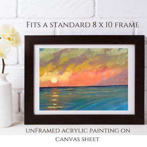 Ocean Sunset Wall Art Hand Painted Canvas Art ,  Beach Scene, Home Décor